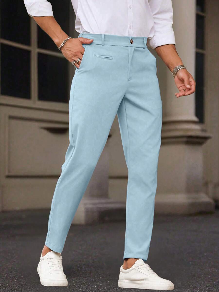 Manfinity Bizformal Pantalones de moda de unicolor para hombres, apropiados para el verano
