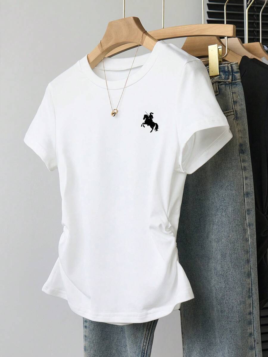 INAWLY Women's Plain Short Sleeve Round Neck T-Shirt, Fashionable For Summer