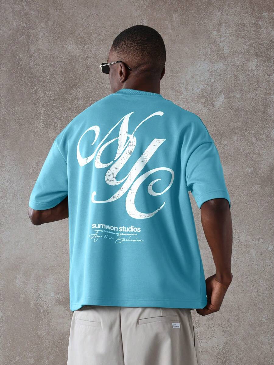 SUMWON Camiseta de manga corta oversize Sumwon Studios, camiseta deportiva casual de verano con estampado de logo de ropa urbana
