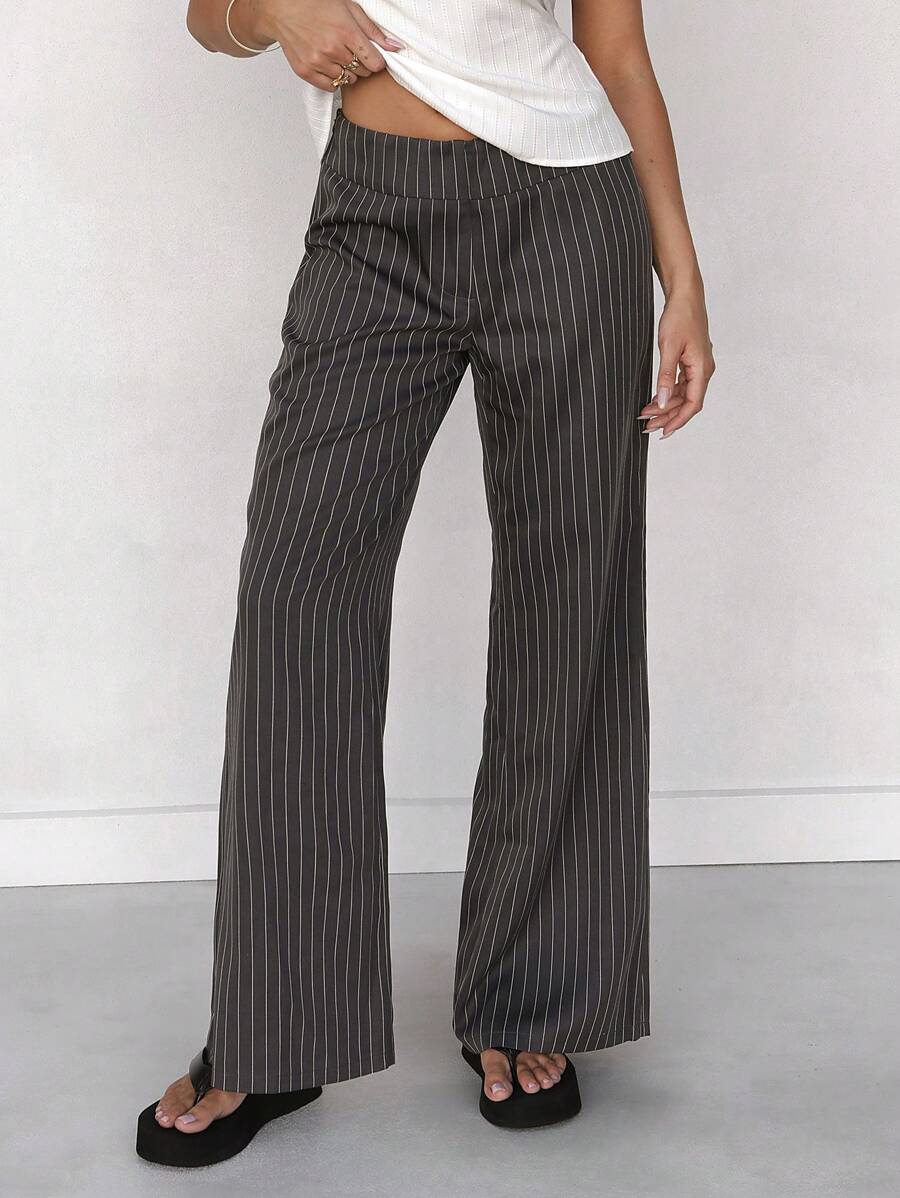 Calvaya Pantaloni a zampa donna a vita bassa slim fit in stile retrò a righe