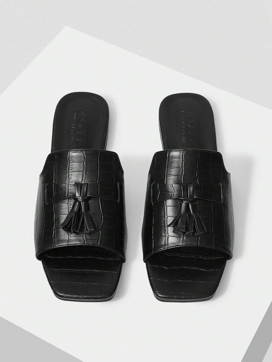 MOTF PREMIUM Sandalias planas con puntera cuadrada y flecos cómodas para mujer, para vacaciones, verano, Navidad, otoño, Año Nuevo, Día de San Valentín