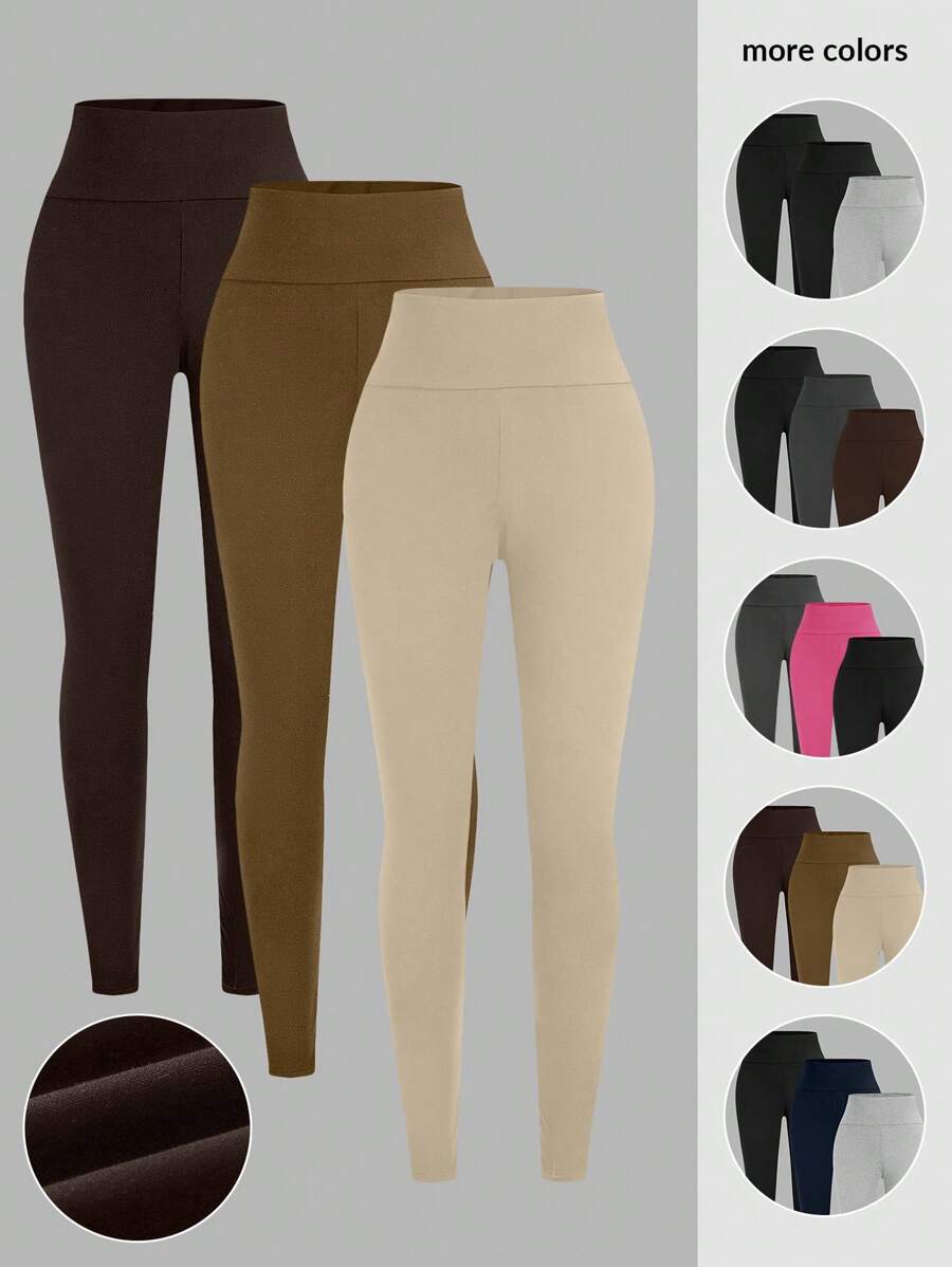 SHEIN SXY 3 Packs Women's Leggings, Comfortable And Smooth For Yoga, Fitness And Cycling, And Everyday Wear