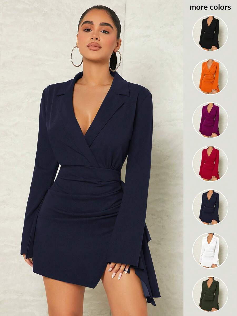 SHEIN SXY Lapel Collar Wrap Hem Dress