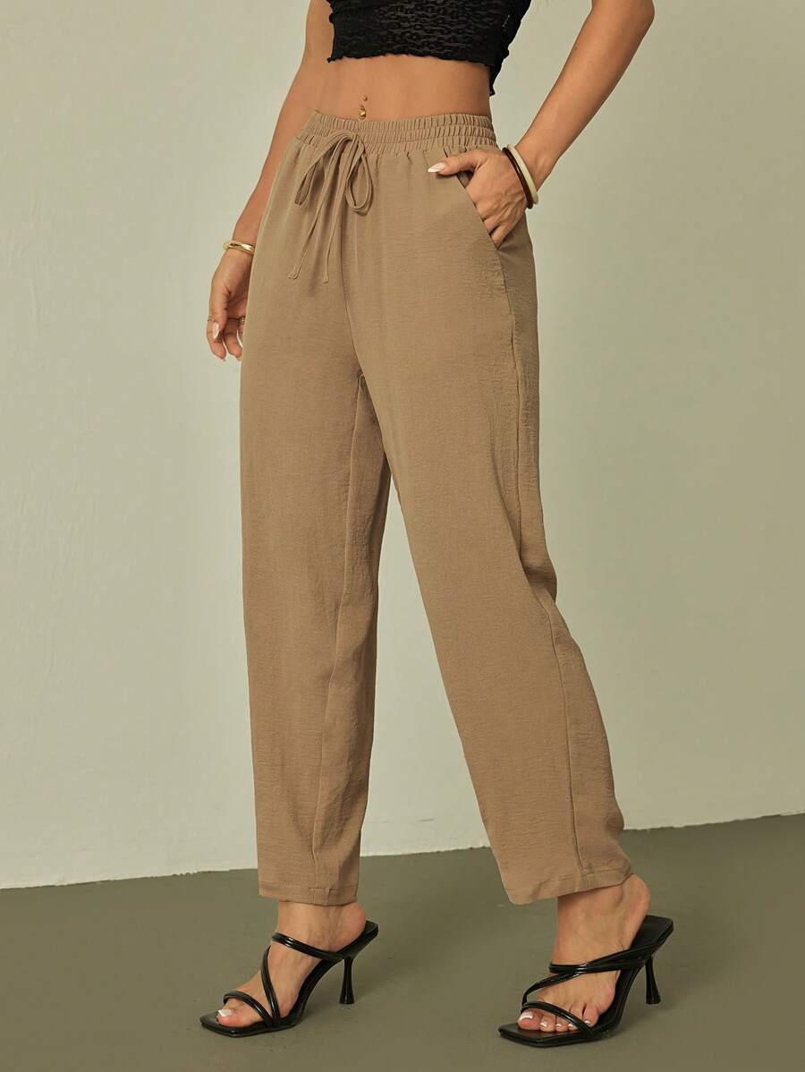 SHEIN PETITE Pantaloni casual di colore tinta unita, adatto per l'estate, per le donne