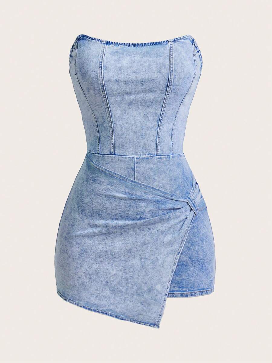SHEIN EZwear Plus Size Women Asymmetric Hem Denim Jumpsuit