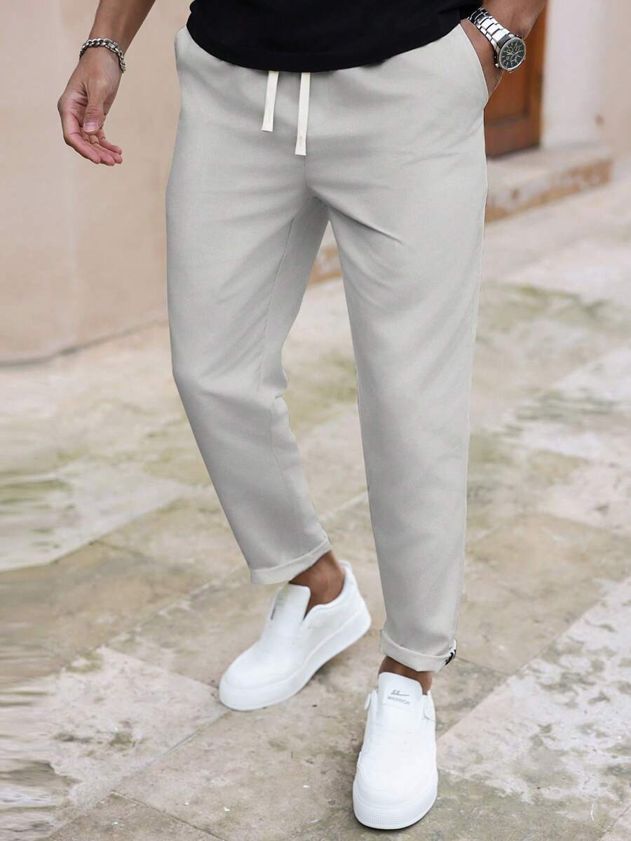 Manfinity Homme Pantalons droits ajustés de couleur unie décontractés pour hommes, pantalons décontractés pour hommes, pantalons pour hommes, ensembles de pantalons pour hommes