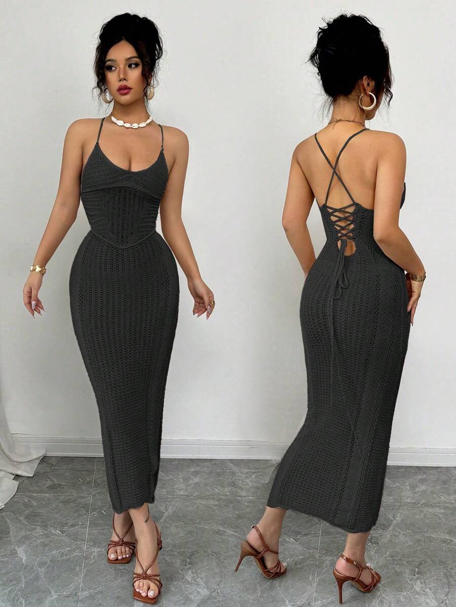 Rafferiza New Slim-Fit Sexy Openwork Strap Fashionable Unique Knit Dress, Suitable For Vacation And Beach, Spring/Summer