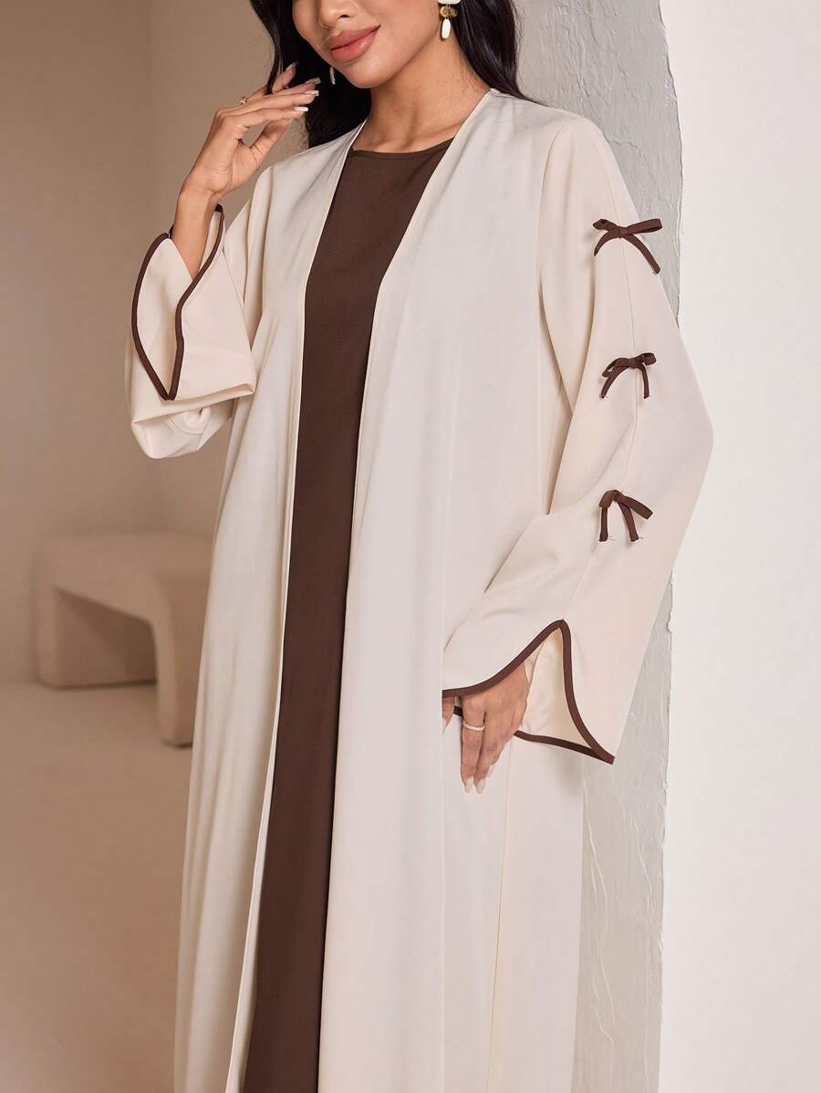 Veilorie Damen elegantes Set aus einfarbigem Kleid mit rundem Ausschnitt und Jacke mit Schleifendekor, dezent