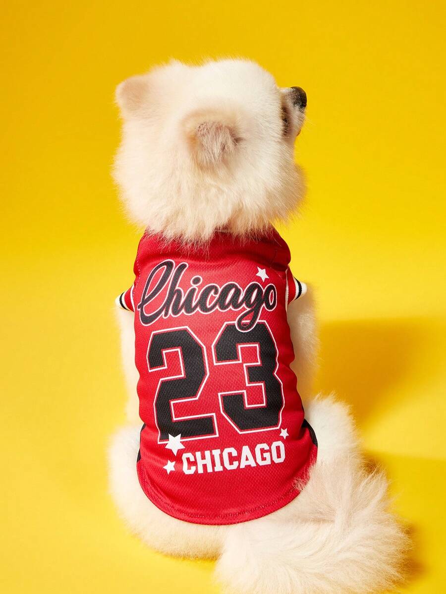 PETSIN 1 pièce Maillot réversible à rayures et numéro 23 de Chicago pour chat ou chien de compagnie, débardeur confortable et