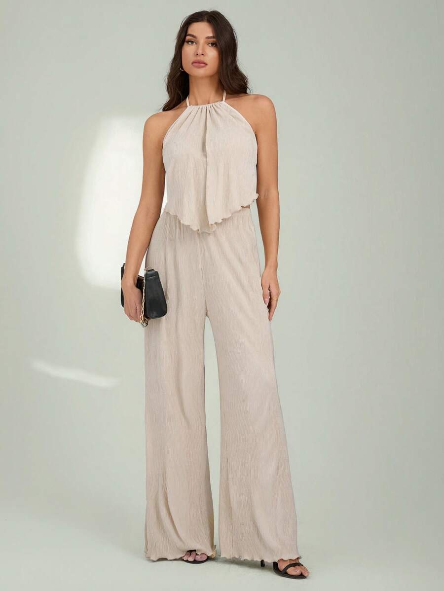 SHEIN Tall Set da 2 pezzi, top a canottiera con collo alla coreana e pantaloni lunghi, colore unito, adatto per vacanze