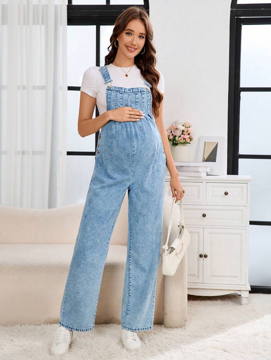 SHEIN Tuta a gamba larga in jeans da maternità, design alla moda per l'estate