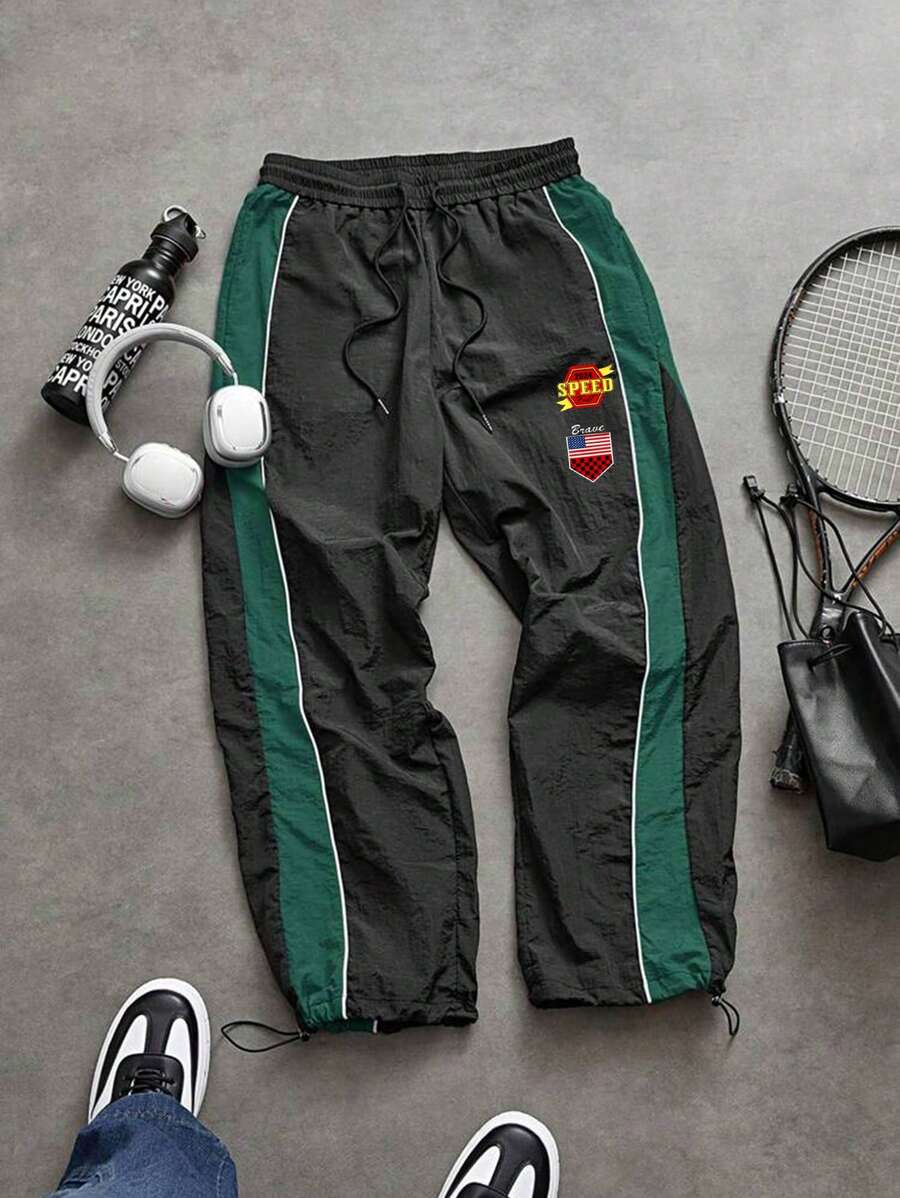 Sport MetroGents Men's Casual Drawstring Waist Contrast Color Tapered Sports Pants Workout Clothes Running Pants