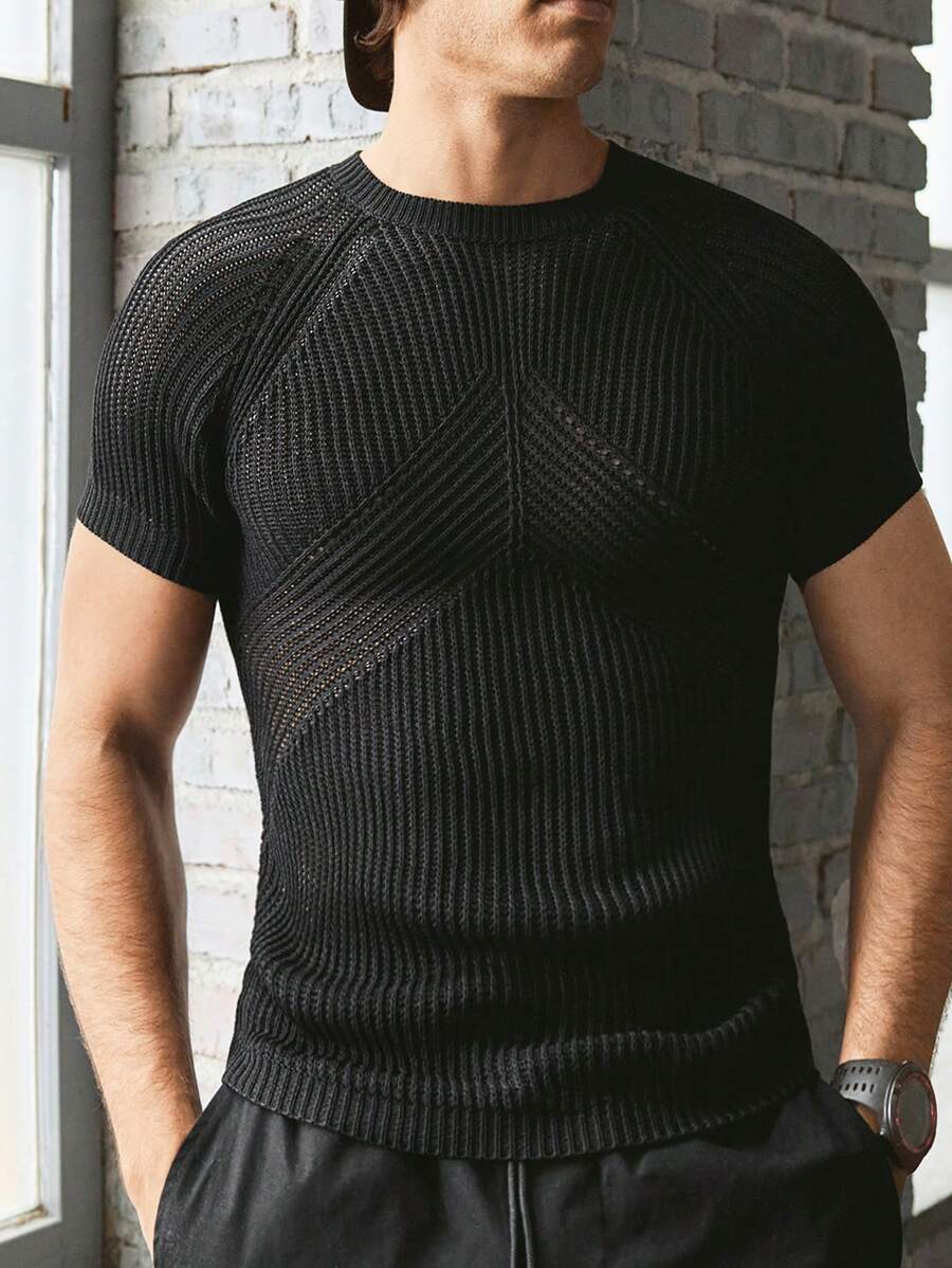 BRENVOR Parte superior de punto casual, suelta y de manga corta para hombres, para uso diario