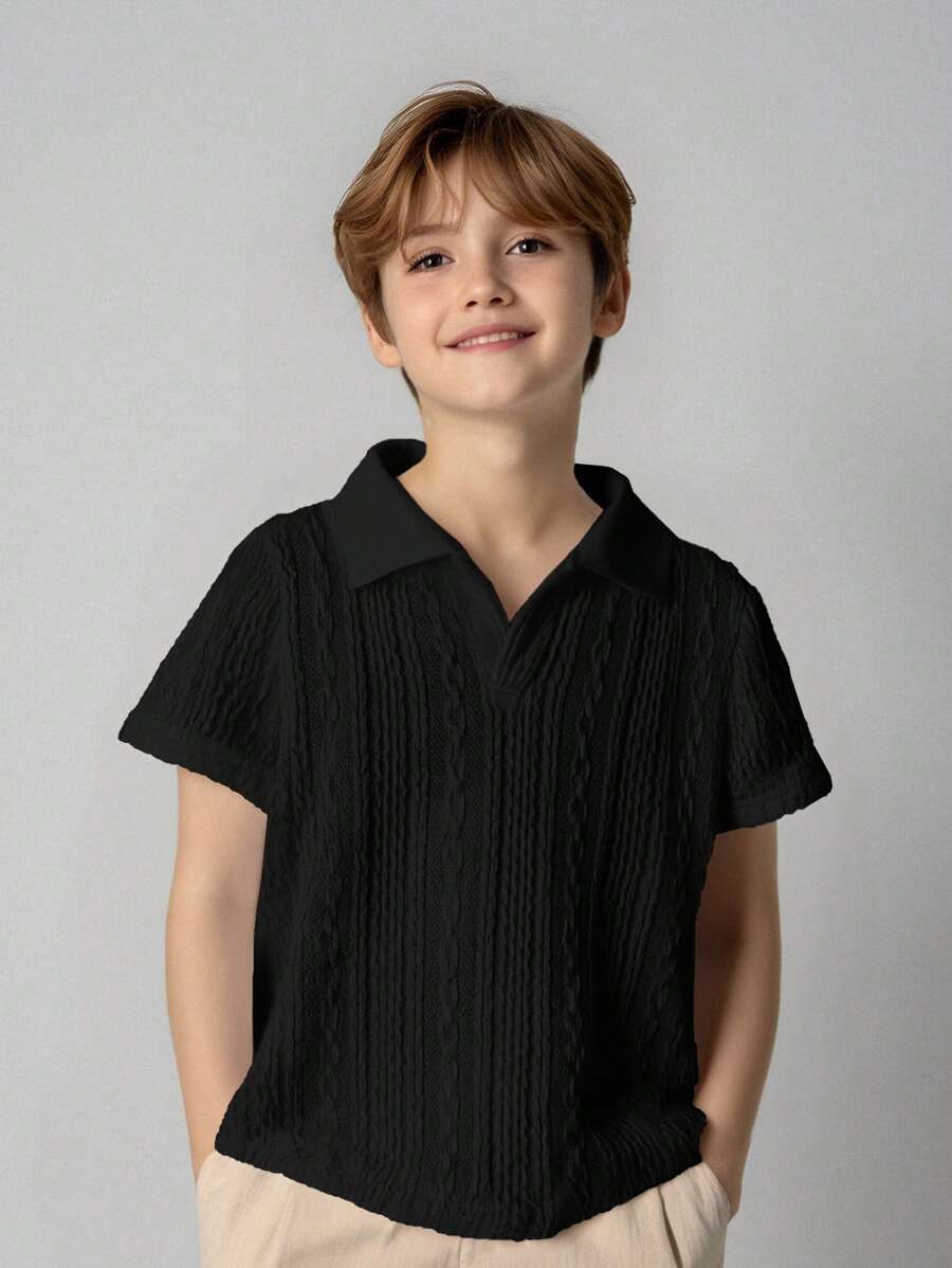 SHEIN 1 peça Camisa polo casual estilo universitário para meninos, macia e confortável, minimalista, prática e versátil, de manga curta, adequada para primavera/verão, volta às aulas, aniversário