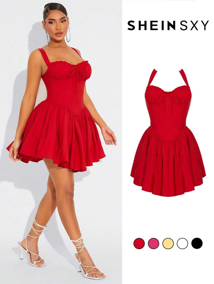 SHEIN SXY Vestido de tutú de ballet estilo princesa rojo para verano, para cumpleaños/cita/fiesta, con crinolina incorporada (no desmontable), vestido de invitada de boda para mujeres