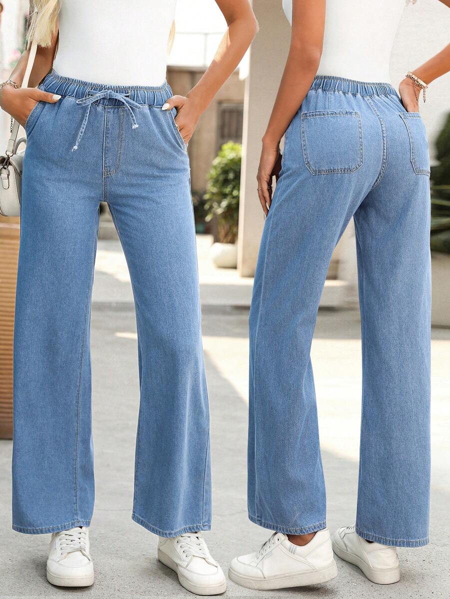 EMERY ROSE Jeans di cotone casual da donna con coulisse in vita e tasche in pendenza