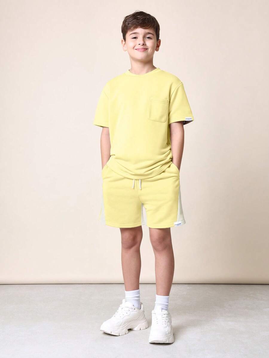 SUMWON Cozy Youth Athletic Co-Ord Set Premium Short Sleeve T-Shirt And Shorts Two Piece Set Sporty Summer Spring Everyday Casual Loungewear