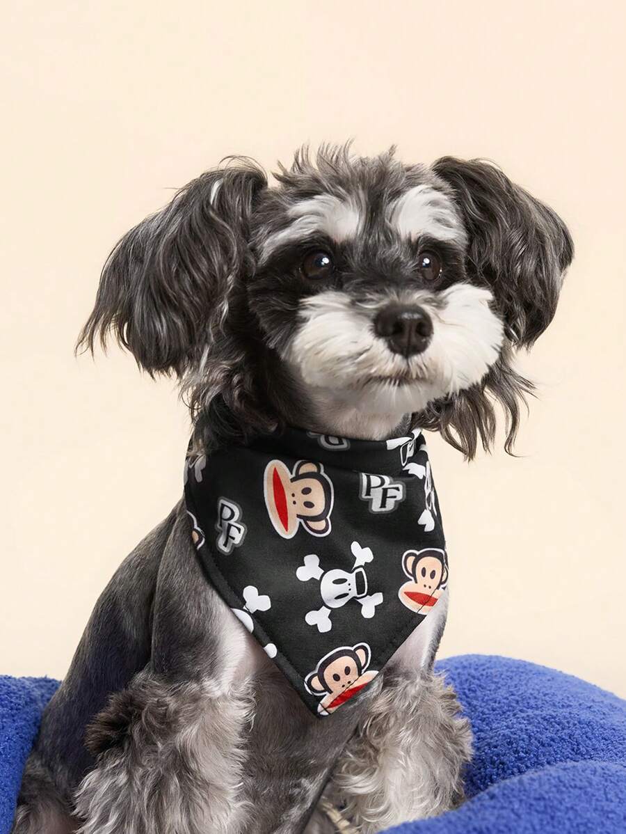 Paul Frank X SHEIN 1 pezzo Bavaglino da strada per animali domestici con stampa di scimmia, parannanza per il collo, adatto per cani e gatti, taglie S, M, L, adatto per una varietà di forme del corpo
