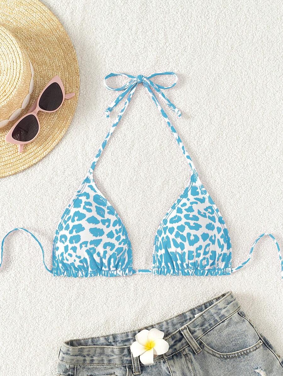 Parte superior de traje de baño con estampado de leopardo para mujeres, ideal para la playa y las vacaciones