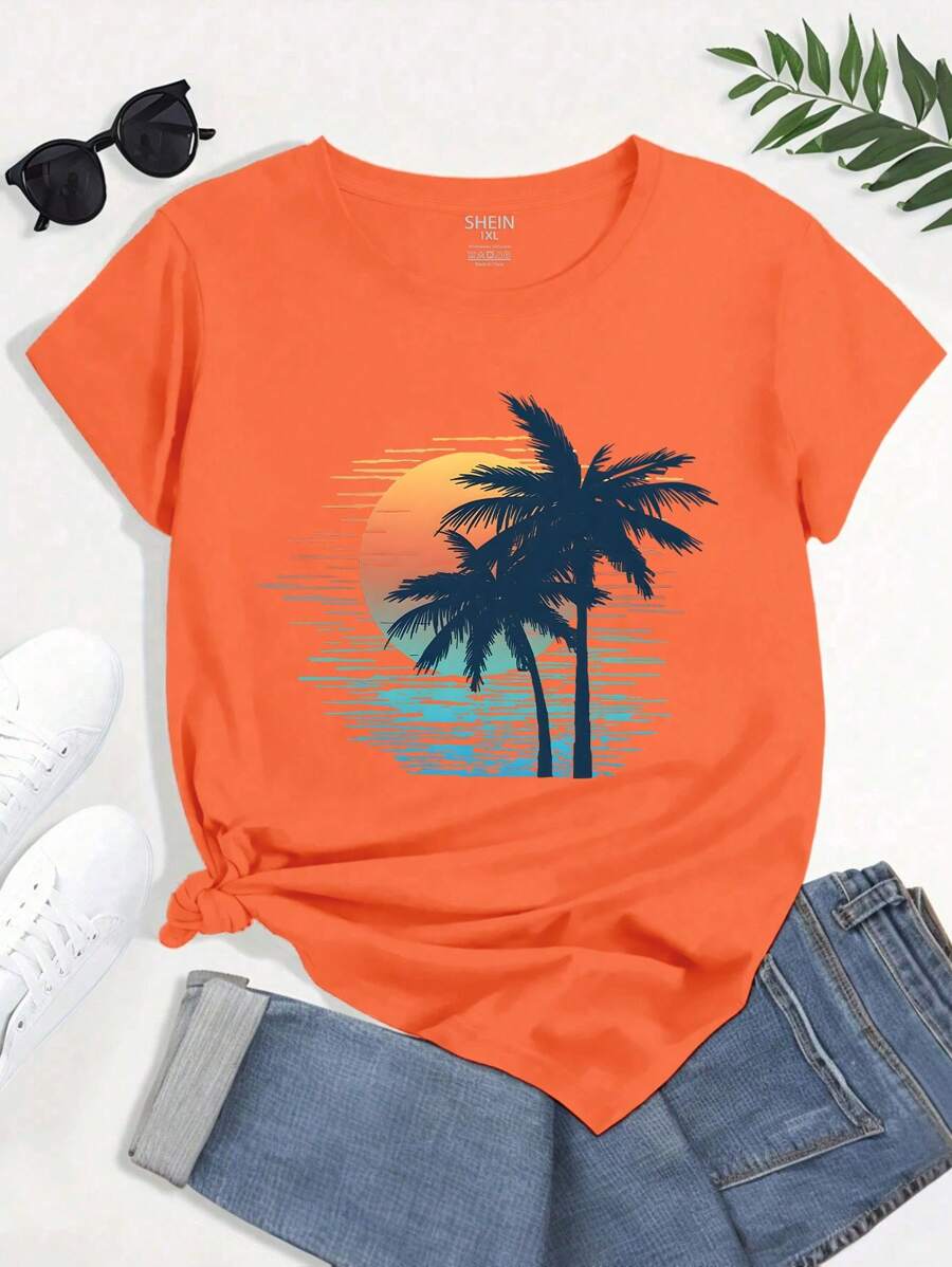 SHEIN LUNE Maglietta da donna con stampa grafica "Vacay Mode", per vacanze, vibrazioni da weekend, taglie comode