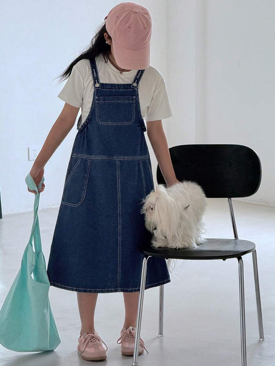 DAZY Vestido de peto vaquero para niñas preadolescentes, ropa de vuelta al colegio