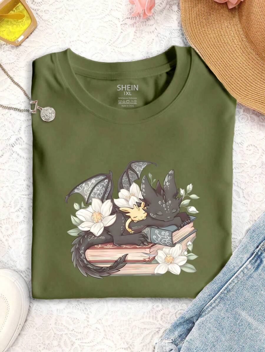 Calvaya Plus Size Comfortable Colorful Fantasy Book Dragon Shirt, Fantasy Dragon Book Nerd Shirt, Wingspan Book Geek Shirt, Booktok Merchandise, Book Lover Gifts, Book Worm Tee For Women