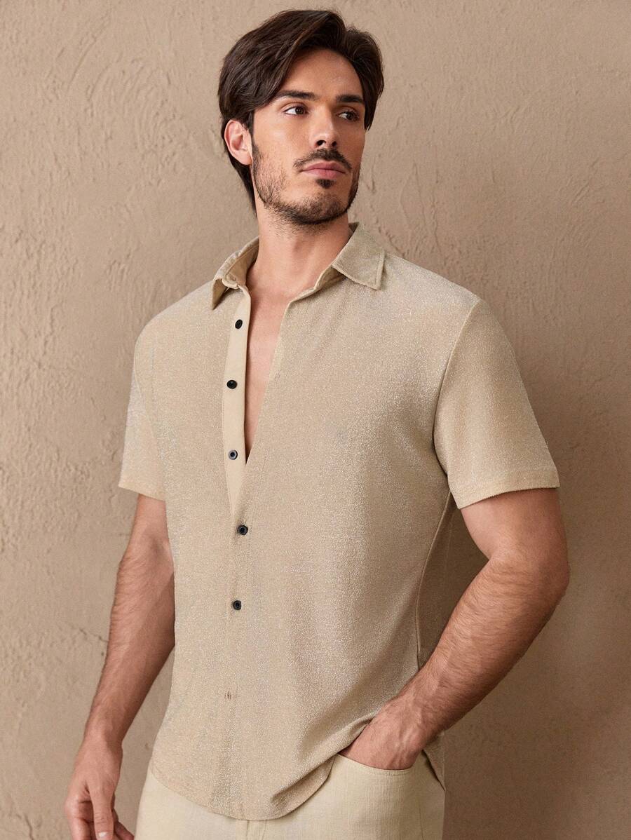 Manfinity ModaGents Maglia Uomo In Tessuto Con Manica Corta E Rifiniture Lucide