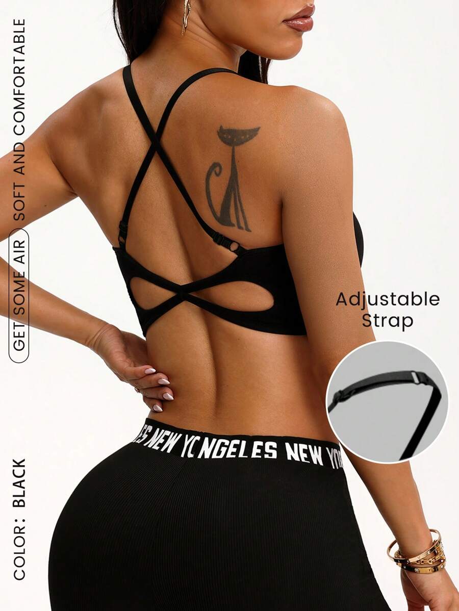 SHEIN Sport Studio Nahtloser schwarzer Sport-BH für Damen