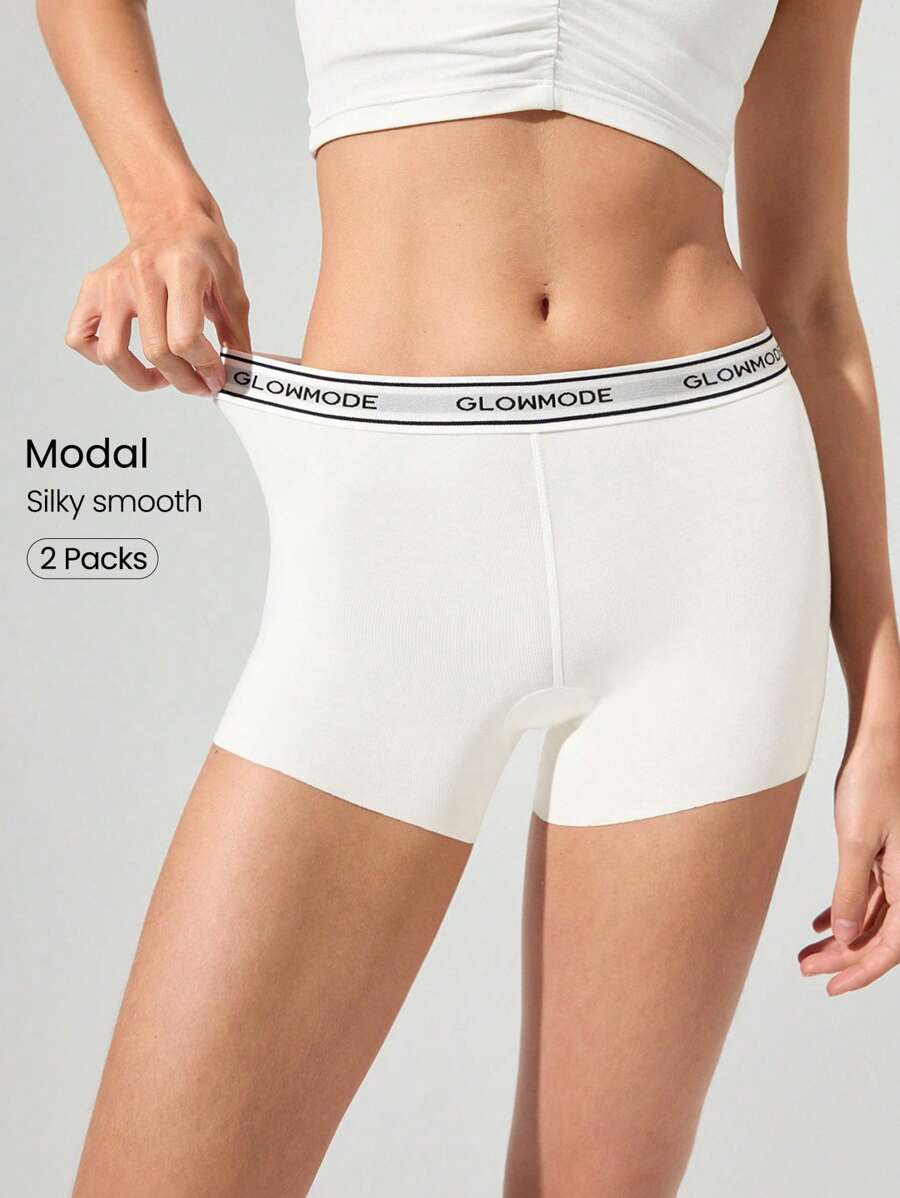 GLOWMODE 2 Pack Modal Silky Smooth Deodorant Logo Elastic Waistband Mid-Rise Waist Boyshort Underwear Daily Casual Wear