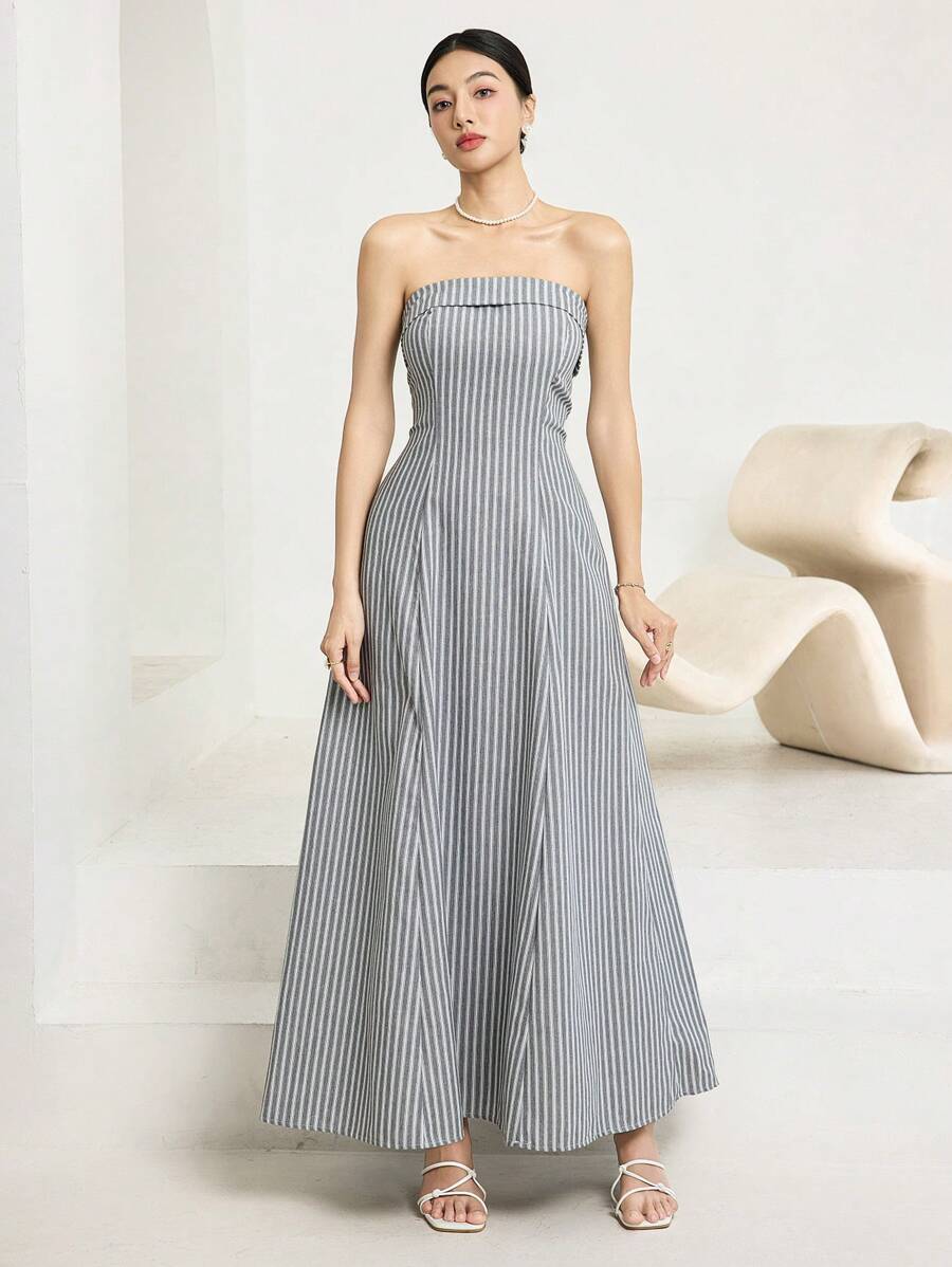 Heiryn Vestido casual sin tirantes de mujer con rayas y cintura ajustada, para el verano
