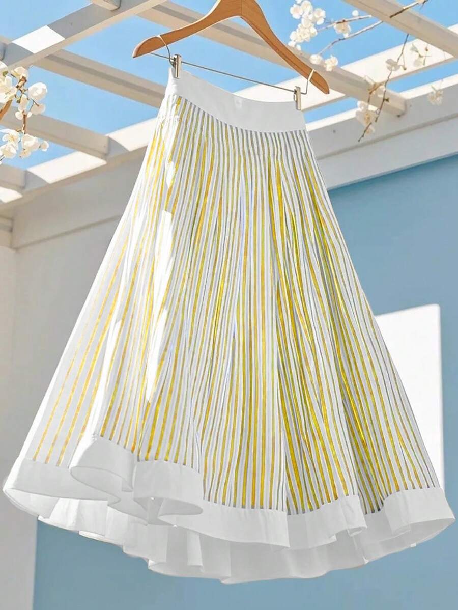 Franclia Women Striped High Waist A-Line Versatile Skirt, Suitable For Commuting And Vacation