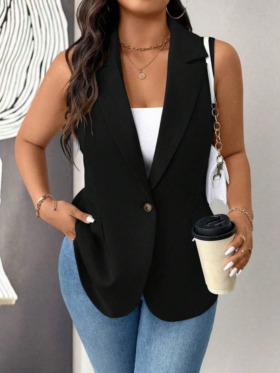 Elenzga Blazer sin mangas casual y minimalista para mujer de talla grande