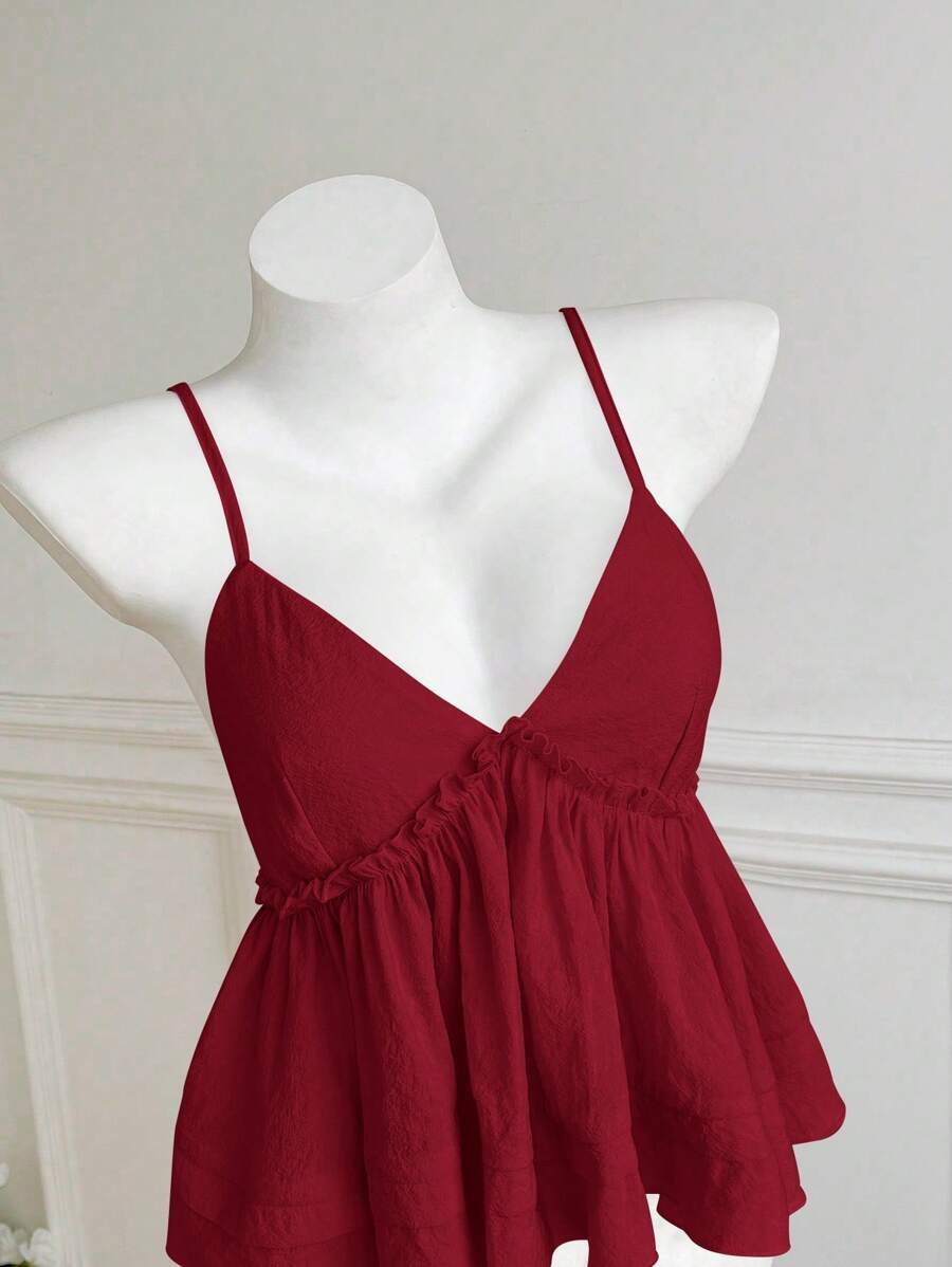 Elamini Women's Solid Color Ruffle Hem Camisole