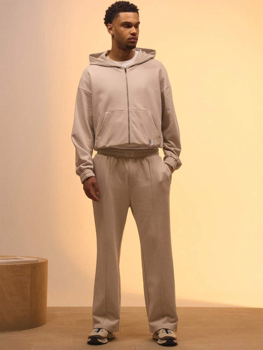 Musero Pantalón de chándal de pierna recta con detalles de pinzas, parche con marca, solo para primavera, verano, vacaciones, Pascua, estilo callejero Y2K