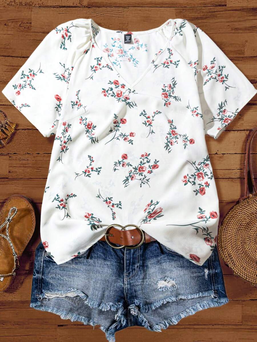 Linhara Camisa de verano casual de vacaciones de tejido para mujer de talla grande