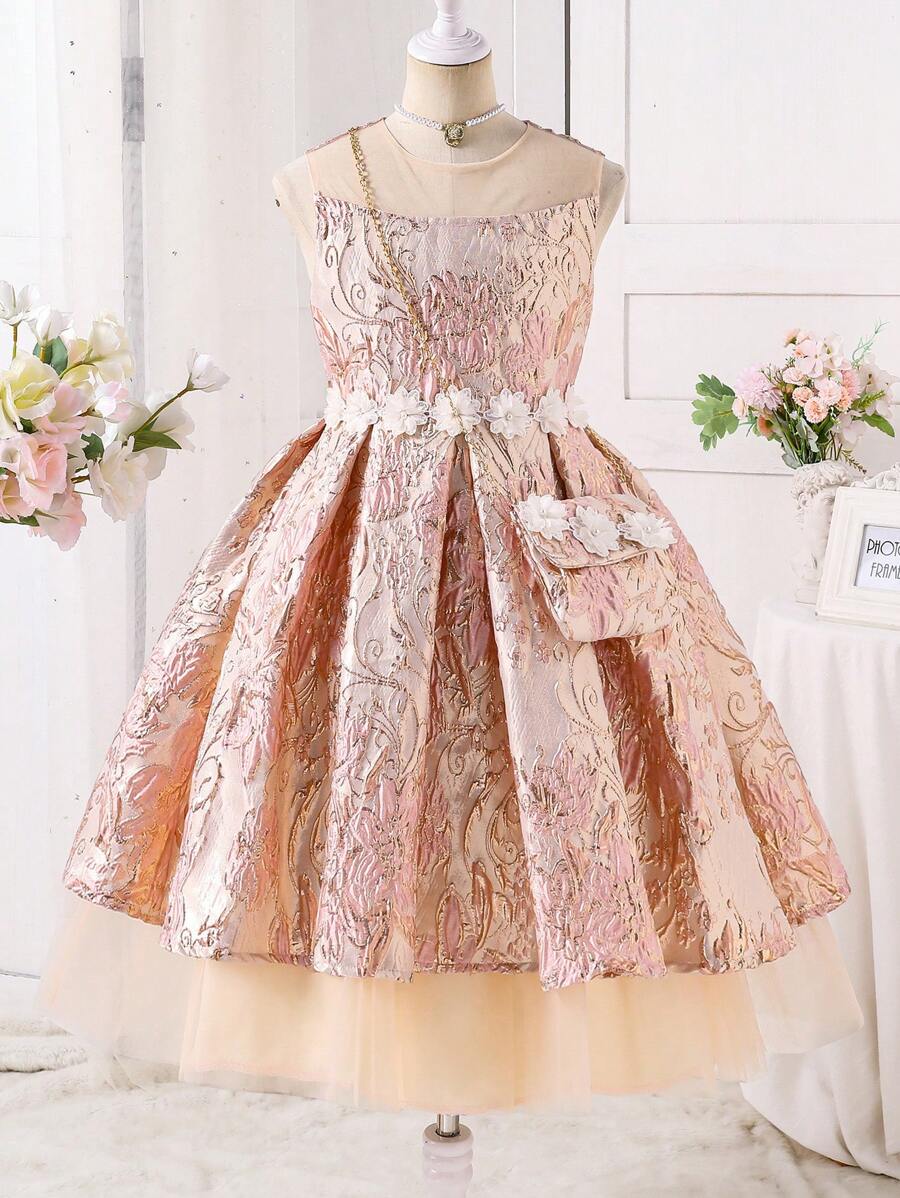 SHEIN Tween Girls Elegant Sleeveless White Tulle Princess Dress