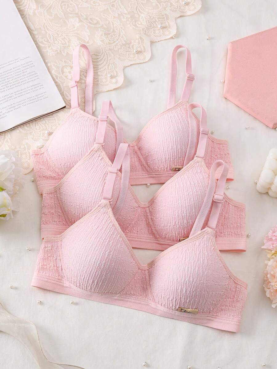 3pcs Wireless Comfortable Non-Detachable Cup Adjustable Strap Teen Girls Bra Set Bras Pack Women Sports Bras Bras And Underwear Set Bra Pack