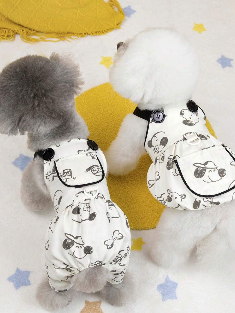 PETSIN White Casual Cute Dog, MOM & Paw Print Pattern Breathable Fabric Pet Jumpsuit, Lightweight & Ventilated For Spring/Summer, Can Be Leashed For Outdoor Use