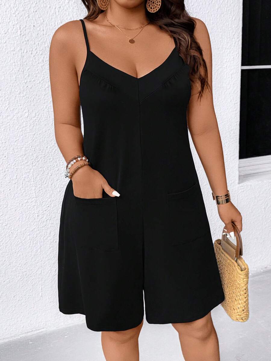 EMERY ROSE Mono de talla grande sin mangas de unicolor, conjunto casual para vacaciones