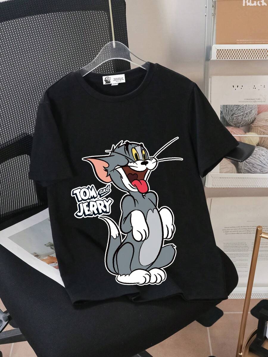 TOM & JERRY X SHEIN Tween Boy Casual Cartoon Pattern Short Sleeve T-Shirt, Suitable For Summer