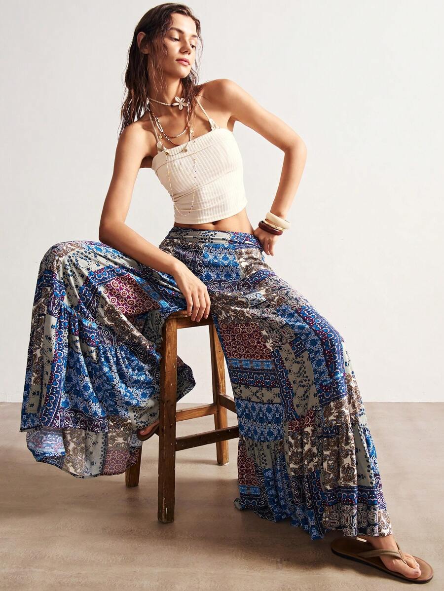 Bohemela Woven Printed Loose Wide Leg Women Pants,Bohemian Clothes