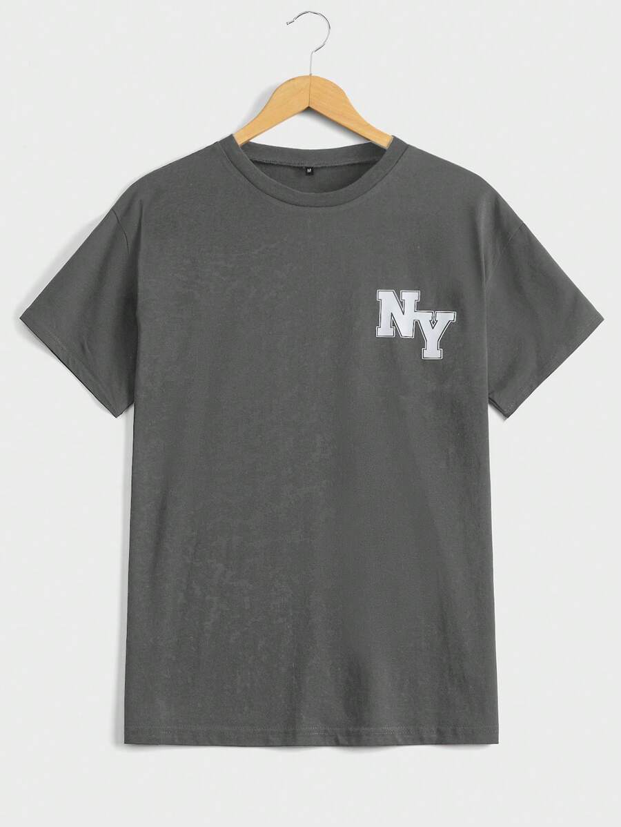 RueChic T-shirt casual à col rond à manches courtes avec graphique lettrée pour hommes, été