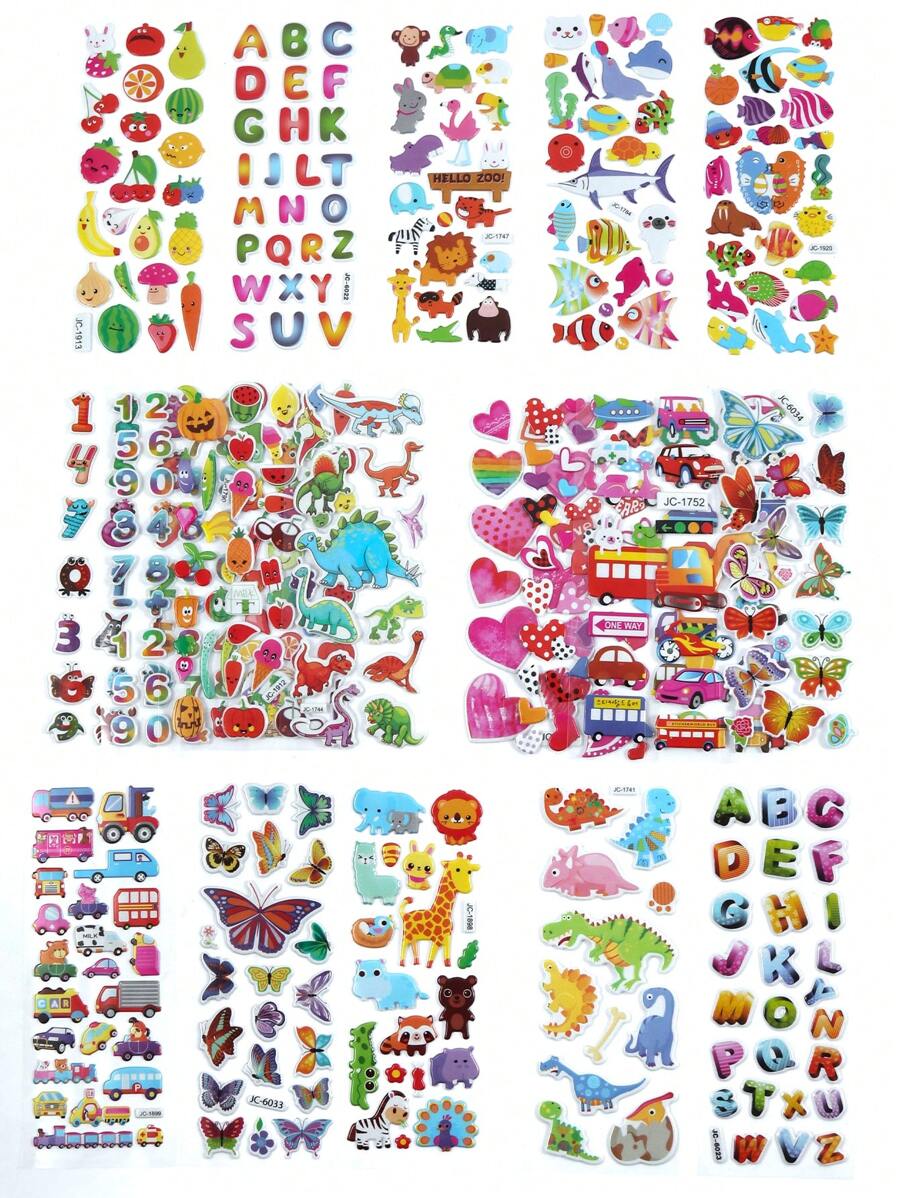 SHEIN 20 Sheets 3D Stickers Puffy Stickers, Variety Pack For Scrapbooking Bullet Journal Including Animal, Numbers, Fruits, Fish, Dinosaurs, Cars And More…