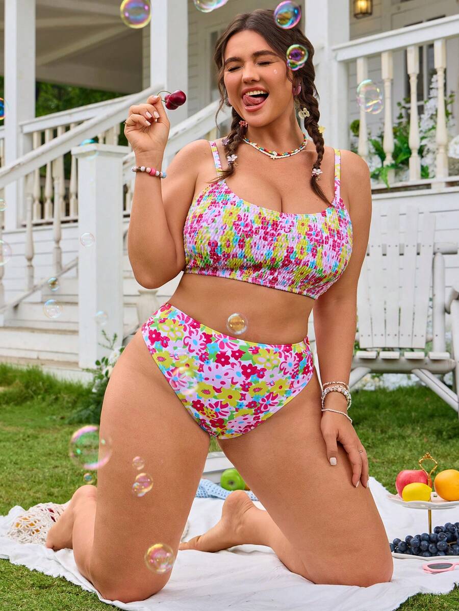 Swim Mod Set di costumi da bagno di design floreale taglie forti, ideale per le vacanze