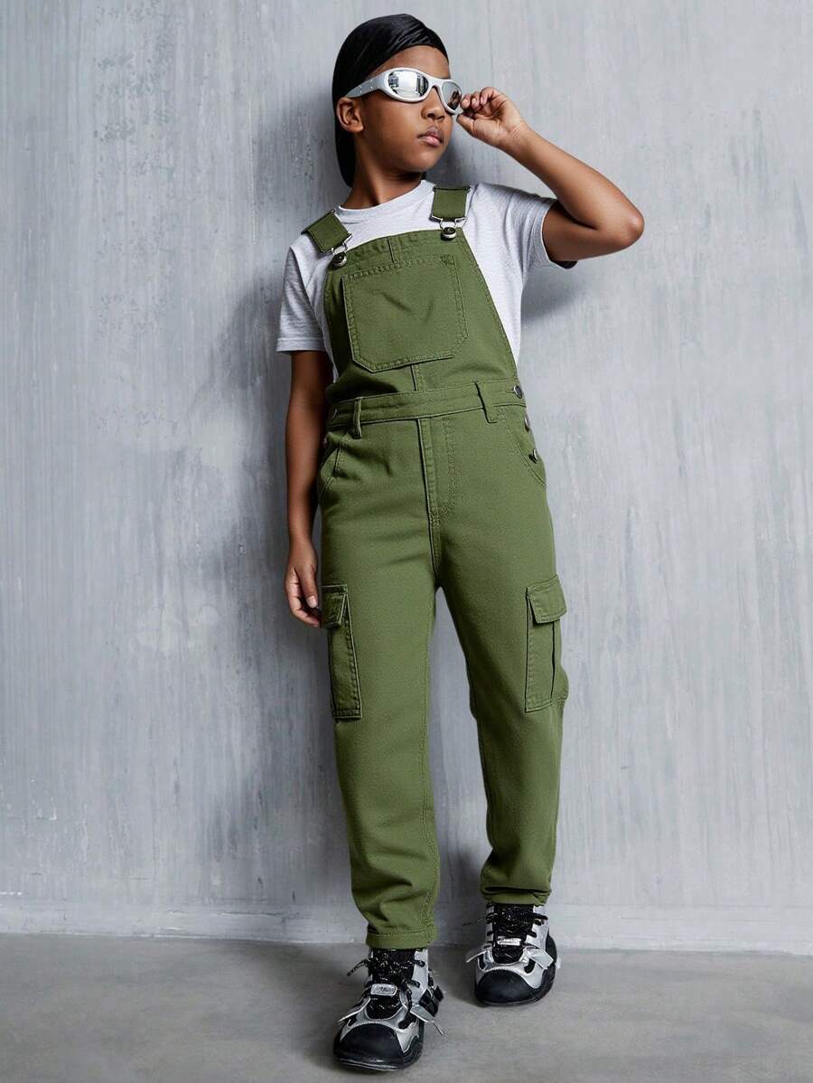 Pantalones de mezclilla con tirantes casuales y versátiles para el estilo urbano diario de niños
