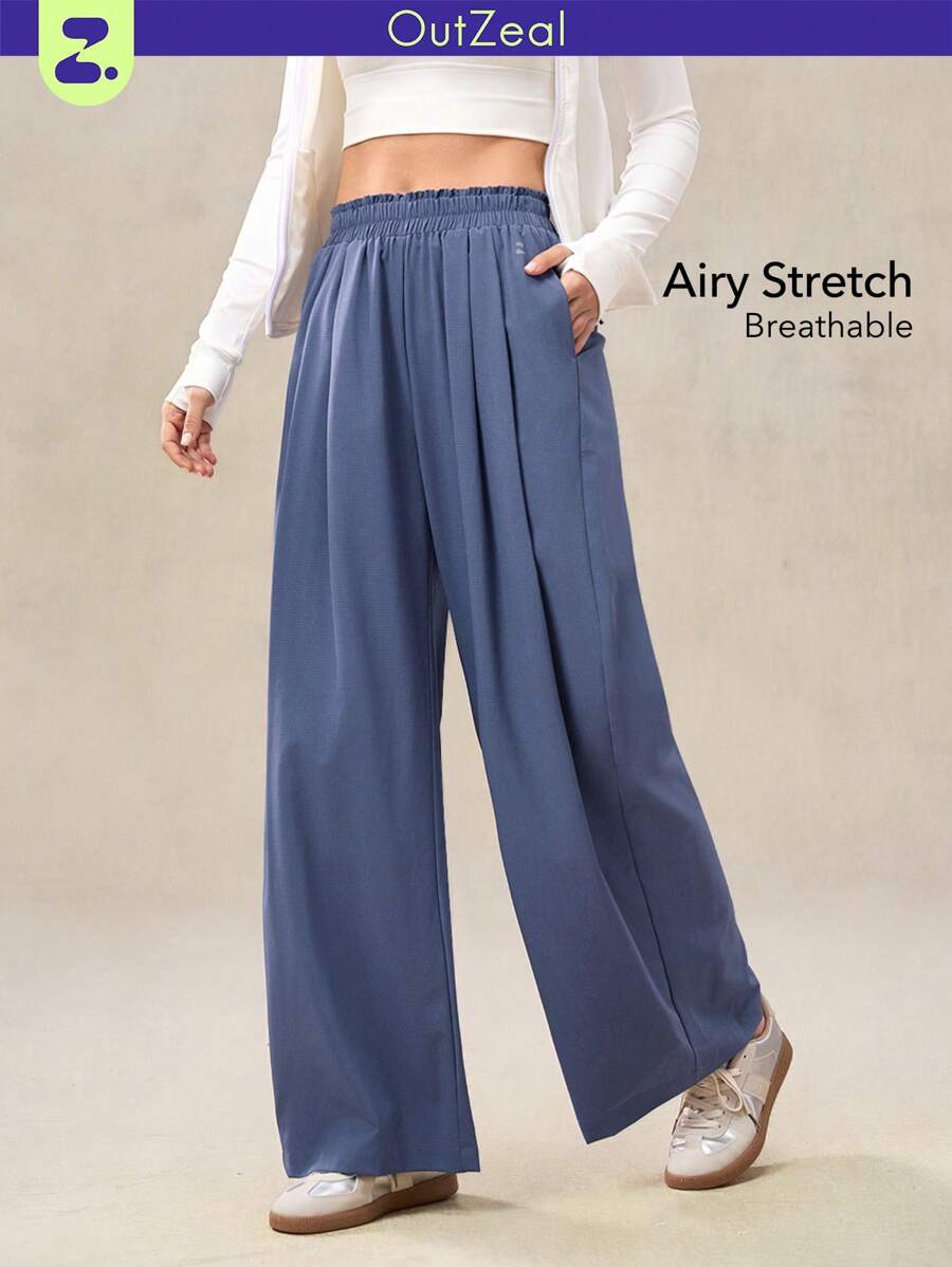 OutZeal Pantaloni a vita alta con tessuto tecnico traspirante e ad aria, leggeri come piume, con vita regolabile e gamba larga, ideali per attività estive e casual quotidiane
