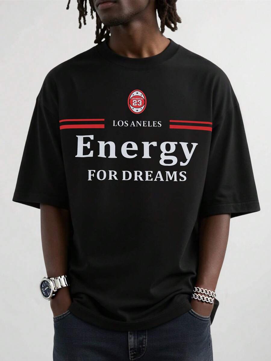 Manfinity Sporsity Men's Casual Letter Print Short Sleeve T-Shirt, Summer