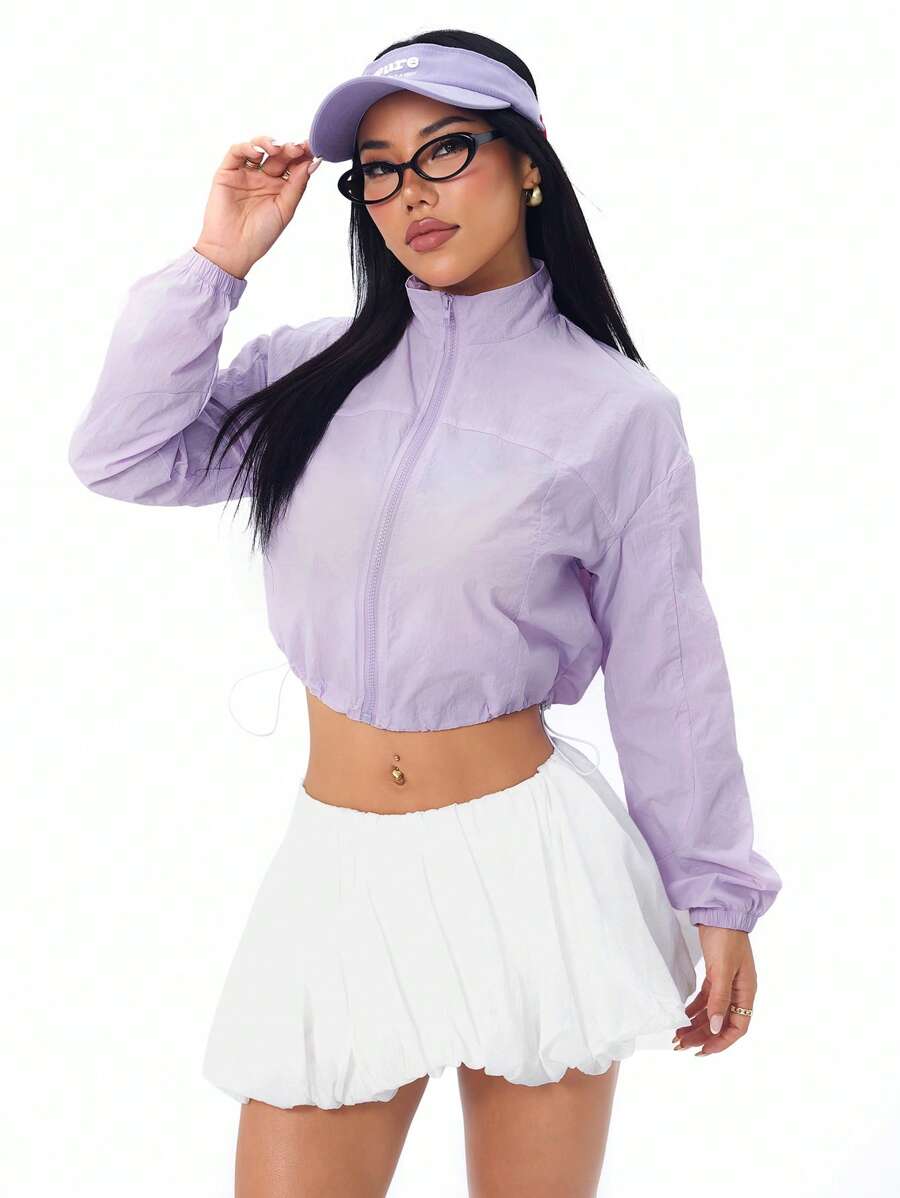 SHEIN Sport Studio Casual Solid Color Stand Collar Cut Short Sports Jacket
