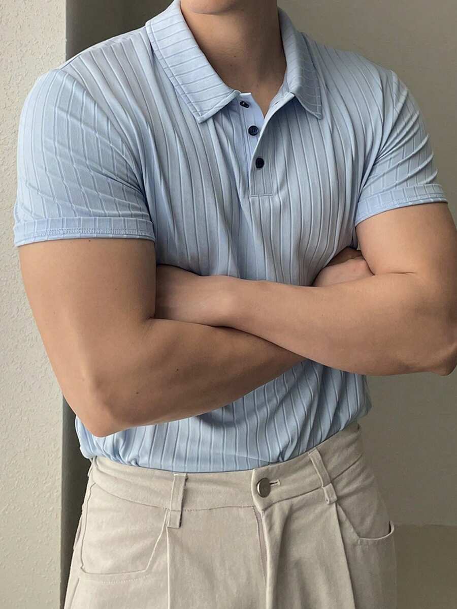DAZY Camisa polo texturizada azul para hombre, de verano