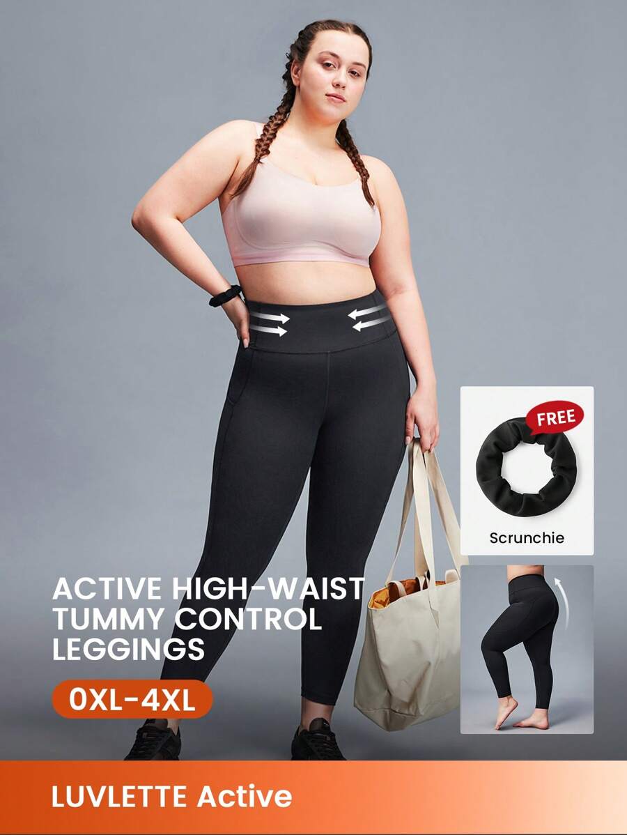 LUVLETTE Damen Leggings in Große Größen, knöchellang, einfarbig, Lässig, Sporthose, schwarz, Activewear Gym Leggings